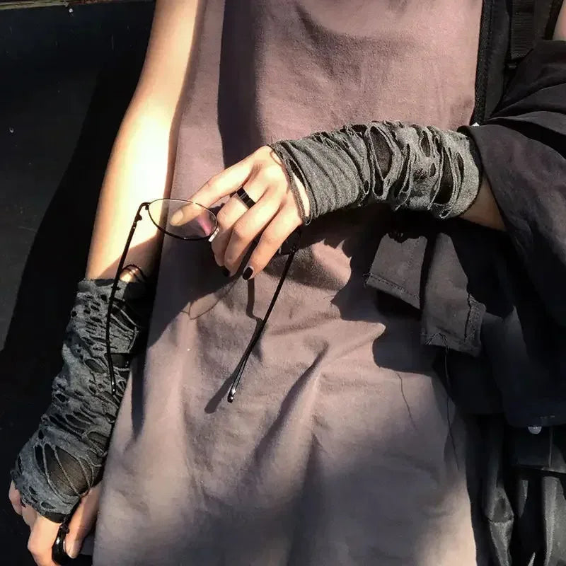Unisex Gothic Fingerless Gloves – Tear Design Stretchy Punk Fashion Gloves for Party Wear, Durable & Stylish Street Accessories