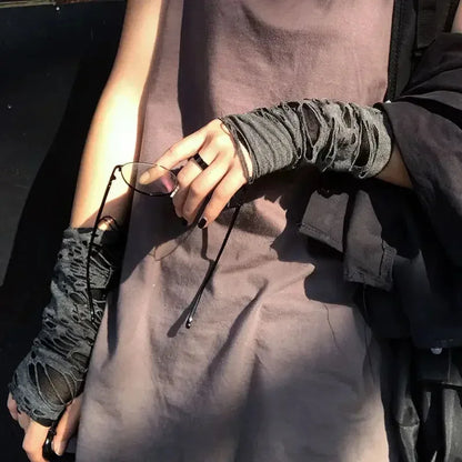 Unisex Gothic Fingerless Gloves – Tear Design Stretchy Punk Fashion Gloves for Party Wear, Durable & Stylish Street Accessories