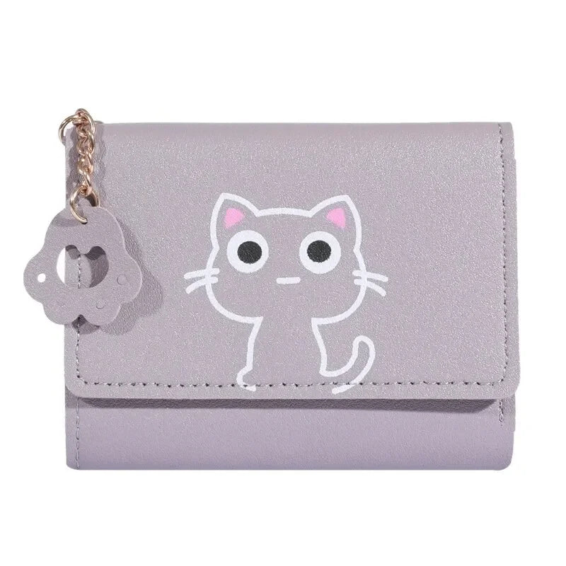 2023 New Cat-Themed Mini Wallet for Women - Cute and Fashionable Short Fold Design with Personalized Student Style