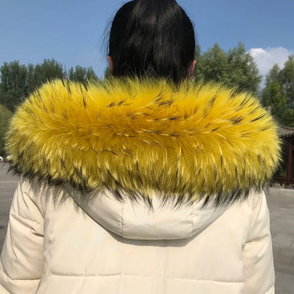 Natural Raccoon & Fox Fur Scarf – Luxury Women’s Winter Fur Collar and Hood Trim for Coats & Jackets