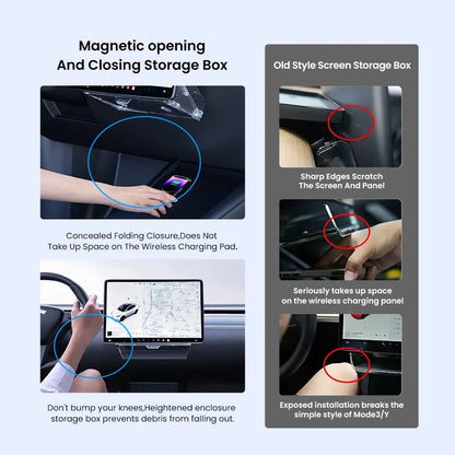 YZ Tesla Model 3/Y Highland Juniper Magnetic Under Screen Storage Box - Hidden Tray Organizer