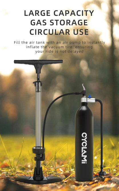 CYCLAMI 1.2L Aluminum Tire Booster – MTB & Road Bike Tubeless Inflator Air Bottle with Valve Cylinder