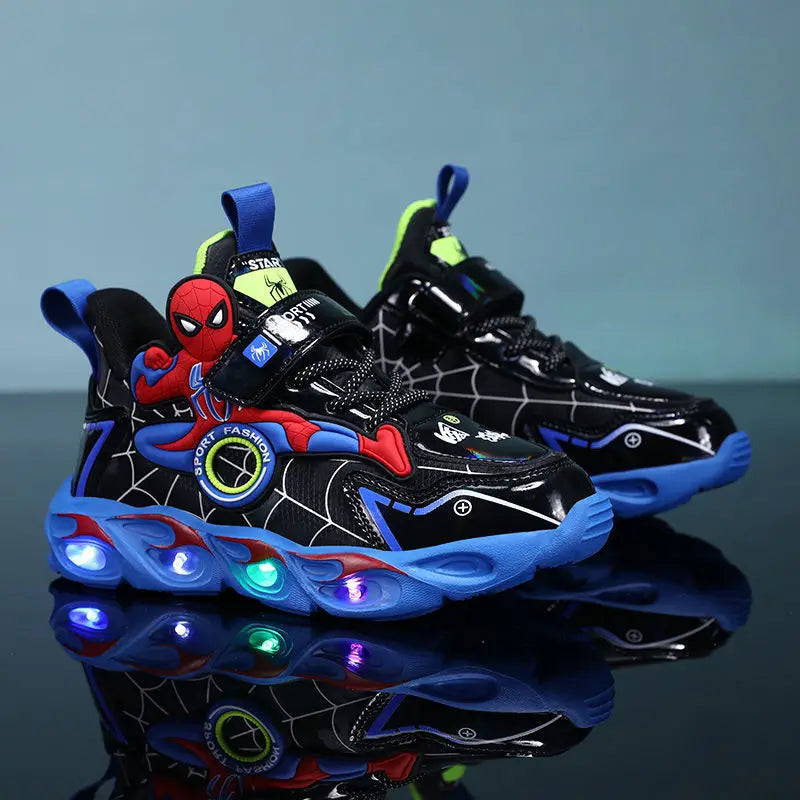 Disney Boys LED Shoes – Cartoon Sports Sneakers with Non-Slip Leather, Size 25-35, Perfect for Running