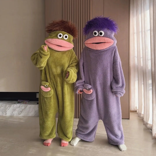 Big Mouth Monster Onesie Pajamas - Thick Coral Fleece Couple Cartoon Homewear