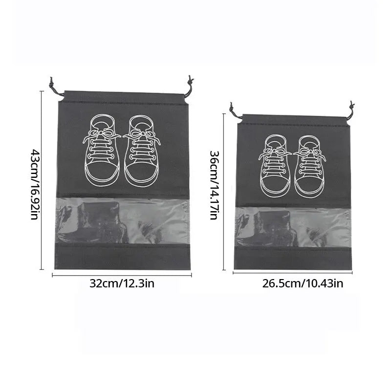 5-Piece Set Waterproof Shoe Storage Bags - Large Capacity, Thickened Non-Woven Fabric, Moistureproof Travel Organizers with Strap Closure