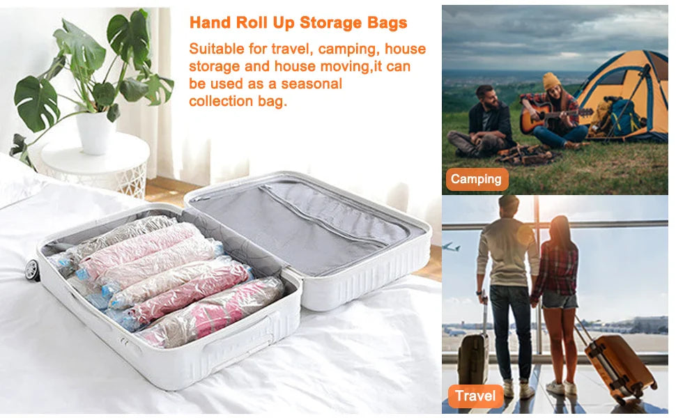 Travel Compression Roll-Up Bags — Space Saver Storage for Luggage & Cruise Essentials Clothes