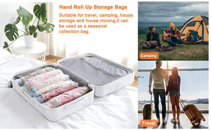 Travel Compression Roll-Up Bags — Space Saver Storage for Luggage & Cruise Essentials Clothes