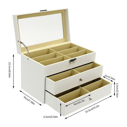 18-Slot Sunglasses Organizer & Display Case – White Glasses Storage Box with Drawer