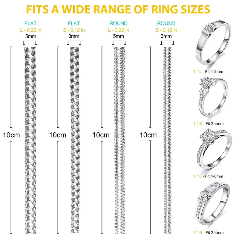 Invisible Ring Size Reducer Tool Set | Spiral Spring Based Rings Adjuster | Transparent Tightener | Resizing Guard for Jewelry - 4pcs/Set