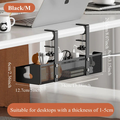 No-Drill Extendable Under Desk Cable Management Tray | Retractable Power Strip & Cord Holder with Clamp
