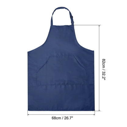 Adjustable Waterproof Kitchen Apron with 2 Pockets – 82x68cm Chef Bib for Men & Women, Navy Blue