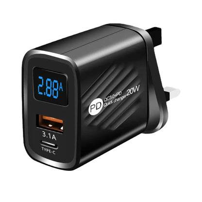 20W USB-C PD Fast Charger with Digital Display - Type C Wall Charging Adapter for iPhone, Samsung, Xiaomi, Huawei