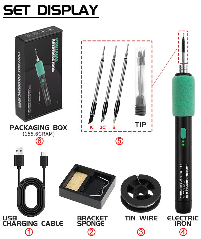 LF USB Soldering Iron 8W – 3-Level Adjustable Temperature Rechargeable Lithium Battery Welding Kit for DIY Electronics & Home Repair Soldering Set