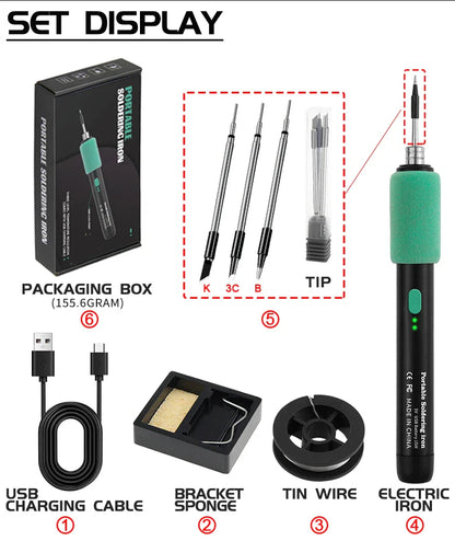 LF USB Soldering Iron 8W – 3-Level Adjustable Temperature Rechargeable Lithium Battery Welding Kit for DIY Electronics & Home Repair Soldering Set