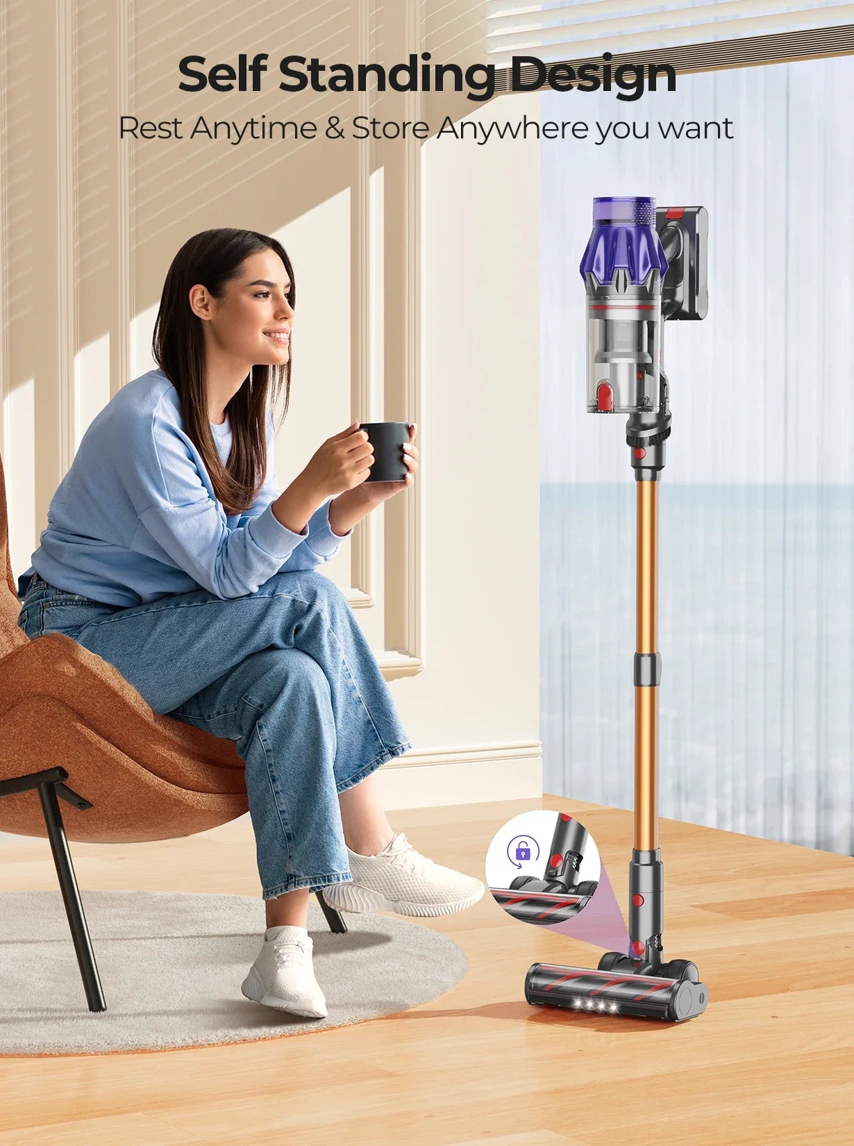 Laresar V7 500W Cordless Handheld Vacuum Cleaner – 50000Pa Suction Power, 60 Min Runtime, Smart Home Dust Cup Cleaner