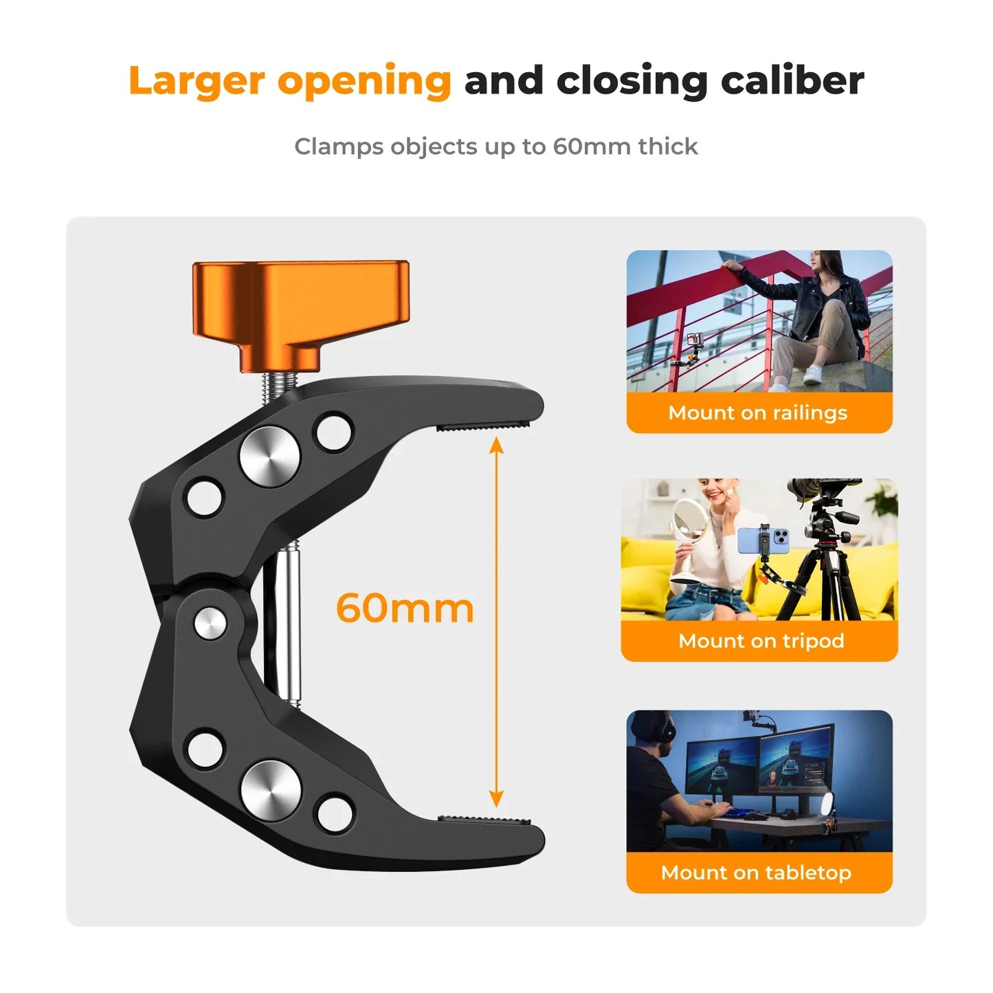 K&F Concept Multi-Functional Super Clamp with Double 360° Ball Head Magic Arm for GoPro, Insta360, DJI Osmo Action Camera, and Phone
