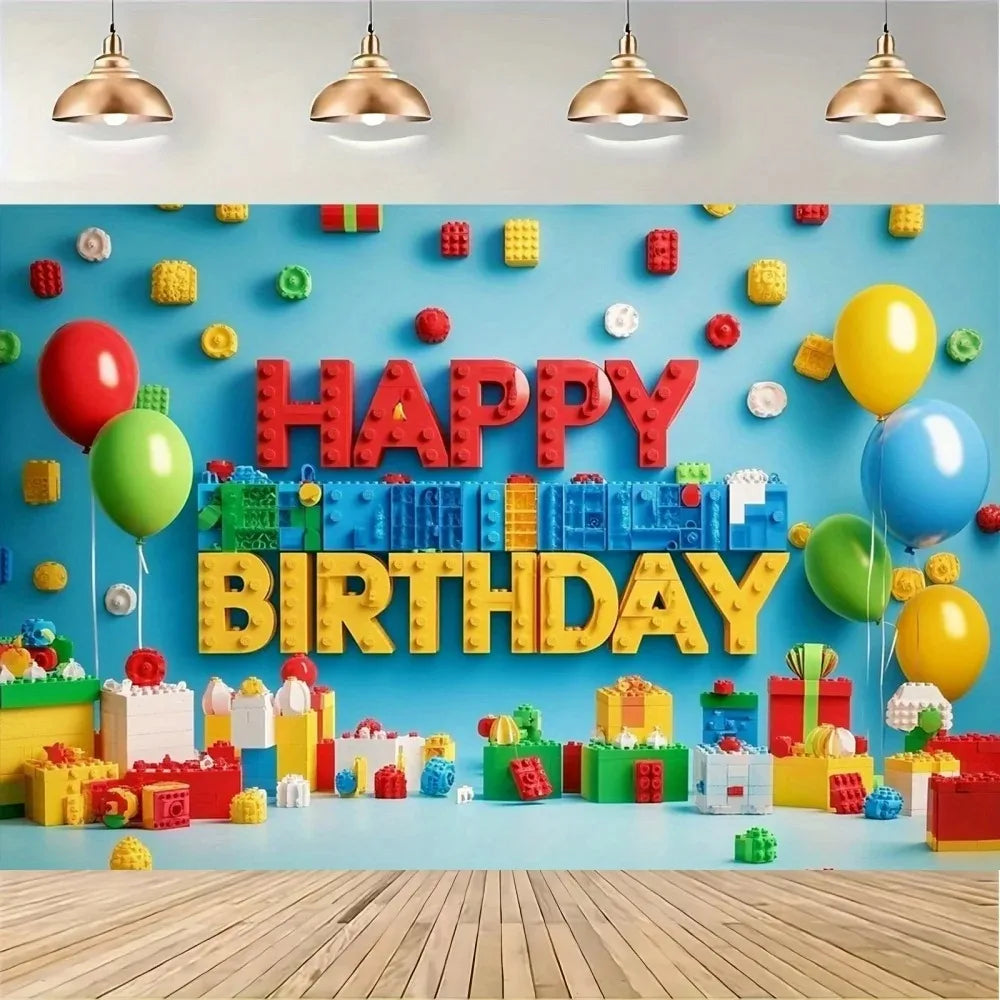 Colorful Building Block Balloon Backdrop - Vibrant Kids Birthday Party Decoration & Photography Background