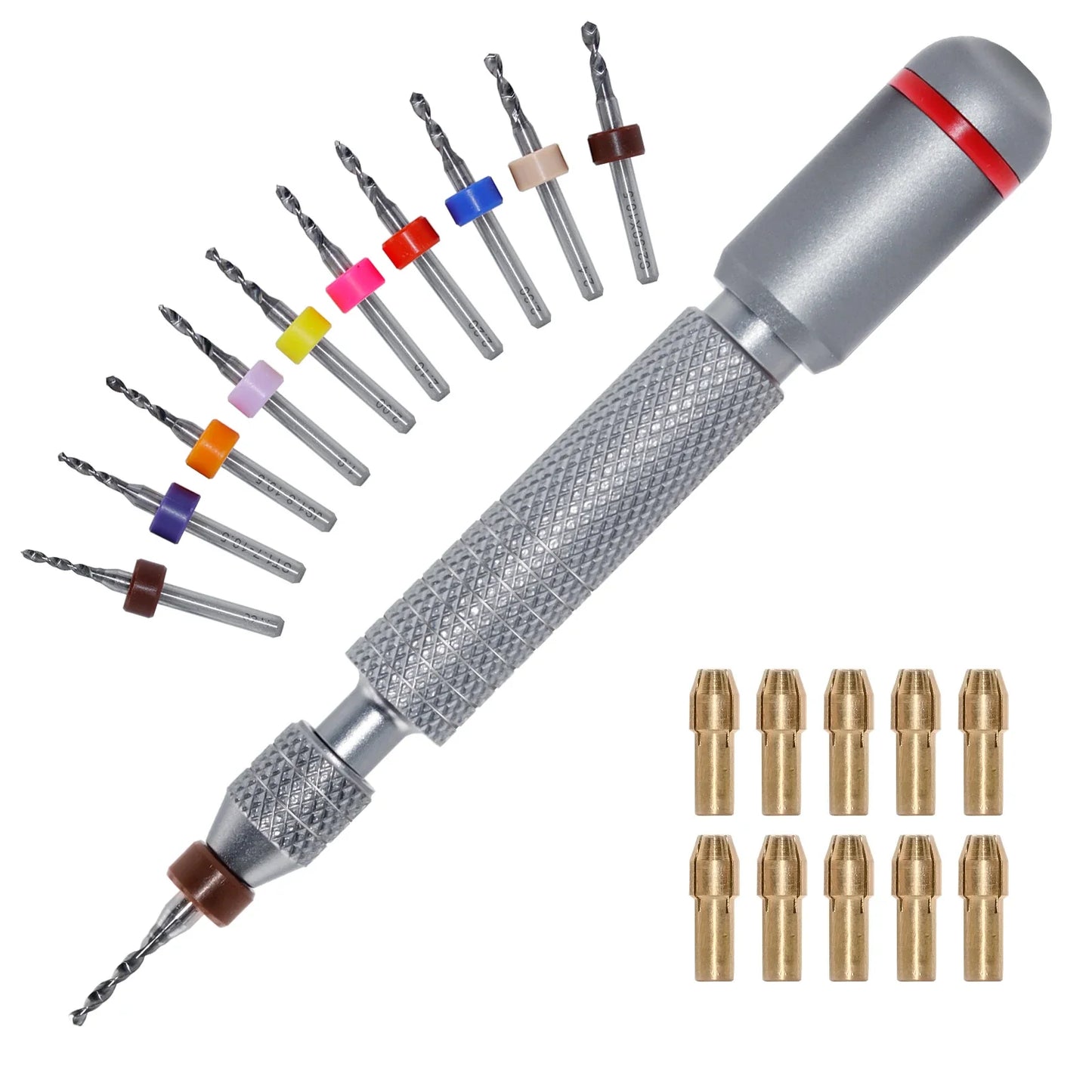 11/21-Piece Needle Vise Set – Hand Twist Drill with Double Bearing and Interchangeable Rotary Bits of Various Sizes