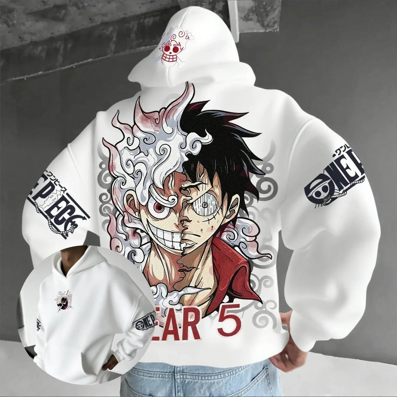 One Piece Luffy Gear 5 Anime Hoodie – Unisex Streetwear Pullover Sweatshirt