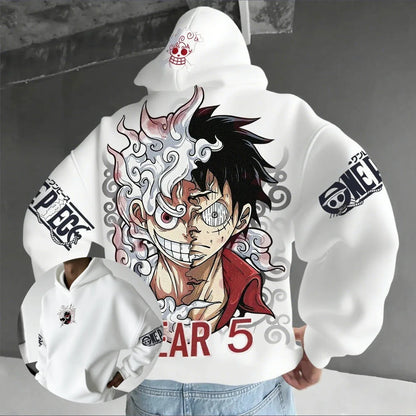 One Piece Luffy Gear 5 Anime Hoodie – Unisex Streetwear Pullover Sweatshirt