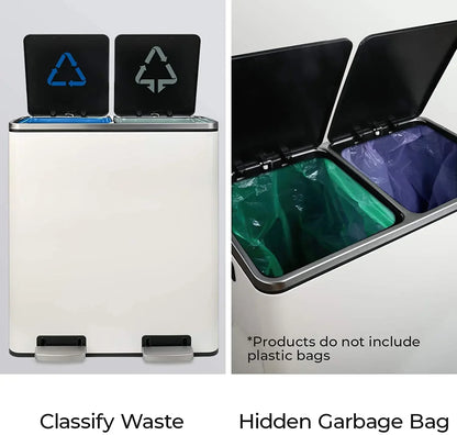 60L Dual Compartment Kitchen Step Trash Can – Hands-Free, Soft-Close Lid, Brushed Stainless Steel