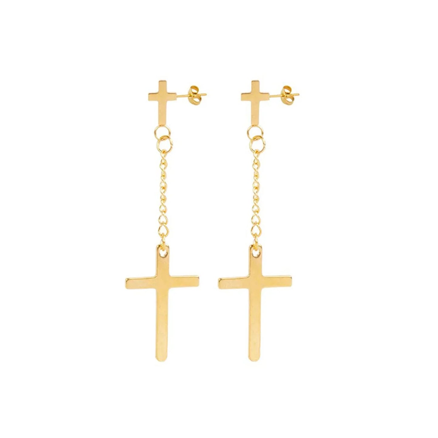 Gold Cross Huggie Hoop Earrings - Minimalist Dangle Charm Jewelry for Men & Women