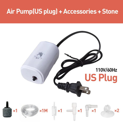 Ultra Silent 3W Aquarium Air Pump - 220V-240V Mini Fish Tank Oxygen Compressor (110V Option)