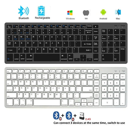 Wireless Bluetooth 5.0 & 2.4G Keyboard – 102-Key English Rechargeable USB-C Keyboard for MacBook, iPad, Tablet & PC Accessories