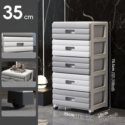13.78" Wide Rolling Drawer Storage Cabinet — 3-6 Tier Mobile Organizer with Wheels, Gray or Brown for Living Room & Bedroom