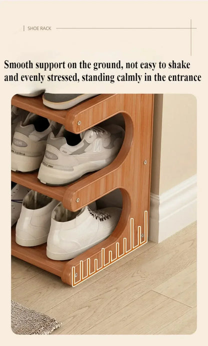 Chinese Style Wooden Shoe Rack — Multifunctional Bamboo Entrance Storage Cabinet for Shoes