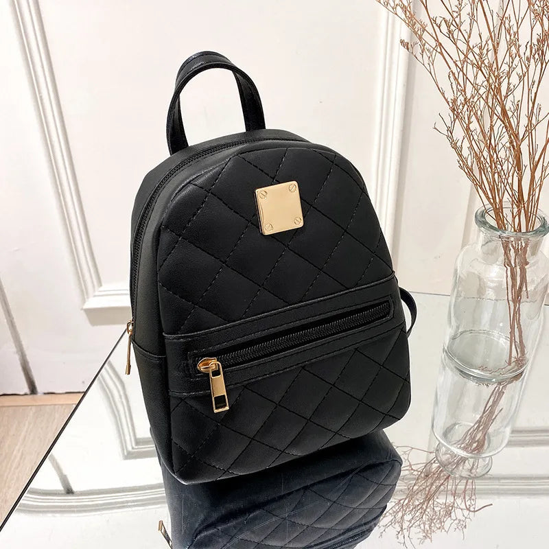 2024 K-Style Quilted Embroidered Small School Backpack for Girls - Western-Inspired Ladies' Bag