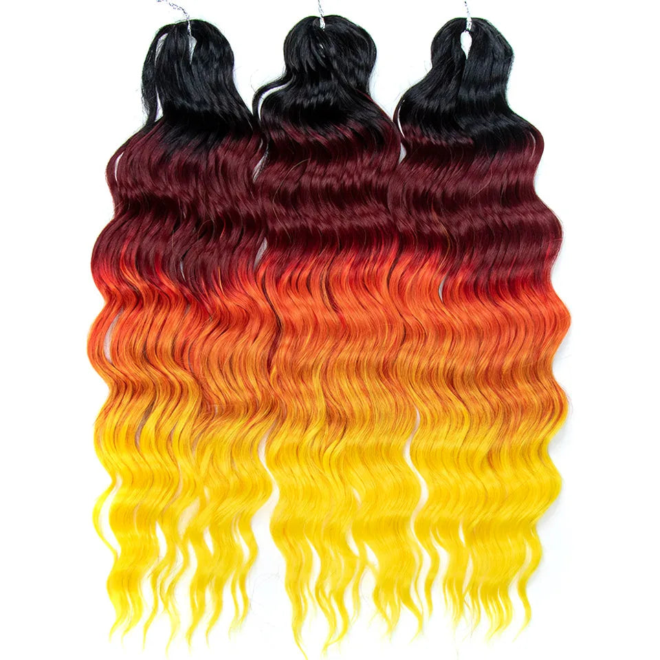 FASHION IDOL 24" Deep Wave Crochet Hair - 3-Piece Synthetic Water Wave Braiding Extensions, Ombre Rainbow Twist Hair