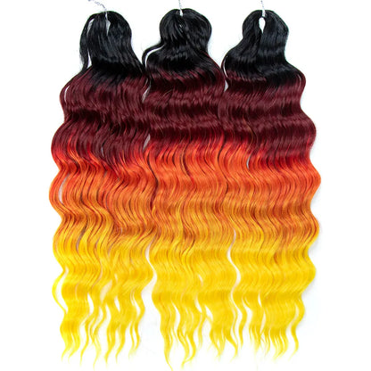 FASHION IDOL 24" Deep Wave Crochet Hair - 3-Piece Synthetic Water Wave Braiding Extensions, Ombre Rainbow Twist Hair