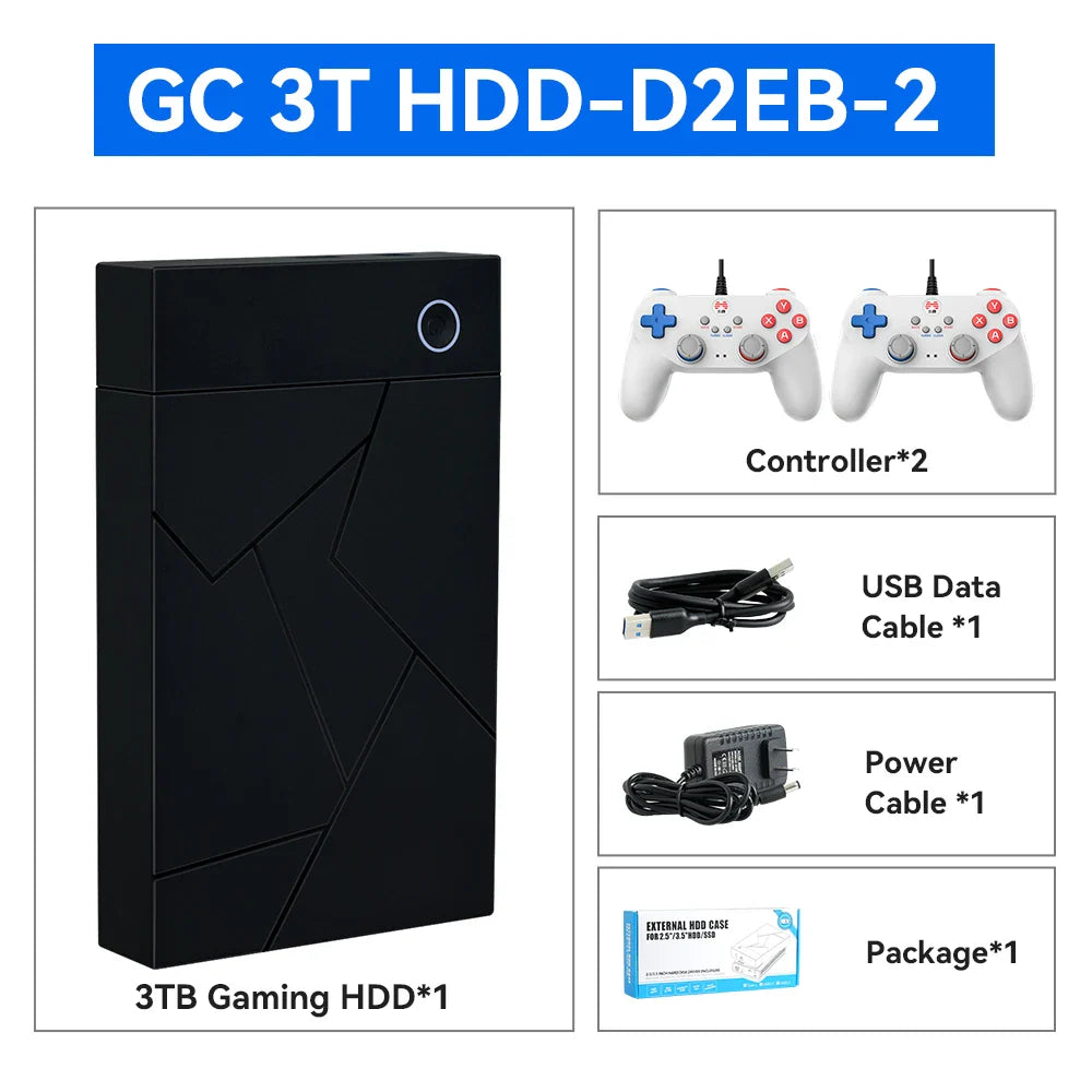 3TB Portable Gaming HDD – 17,300+ AAA/3D/Retro Games for PS4/PS3/PS2/Switch/Wii with LaunchBox/Retrobat/Playnite