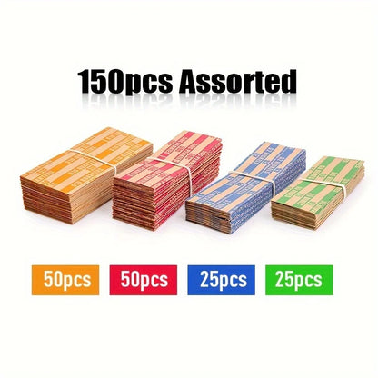 150pcs Assorted Coin Wrappers – ABA Standard Flat Striped for Quarters, Dollars, Dimes, Nickels & Pennies