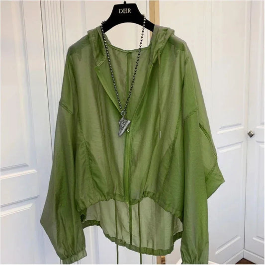 Women’s Lightweight Hooded Sun Protection Jacket – Breathable Summer Zip-Up Sunscreen Coat Green
