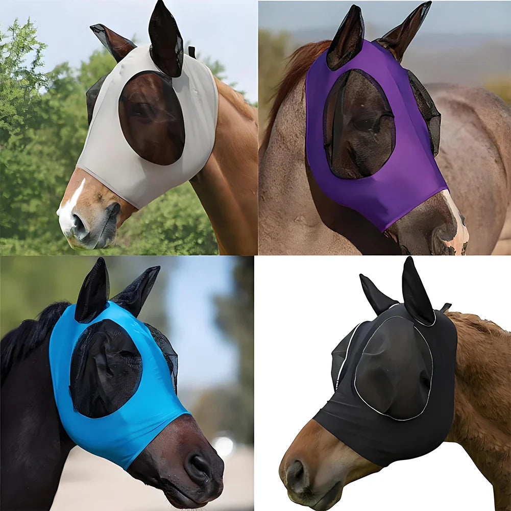 Anti-Fly Knitted Mesh Horse Mask — Breathable Anti-Mosquito & Anti-Worm Equestrian Riding Gear