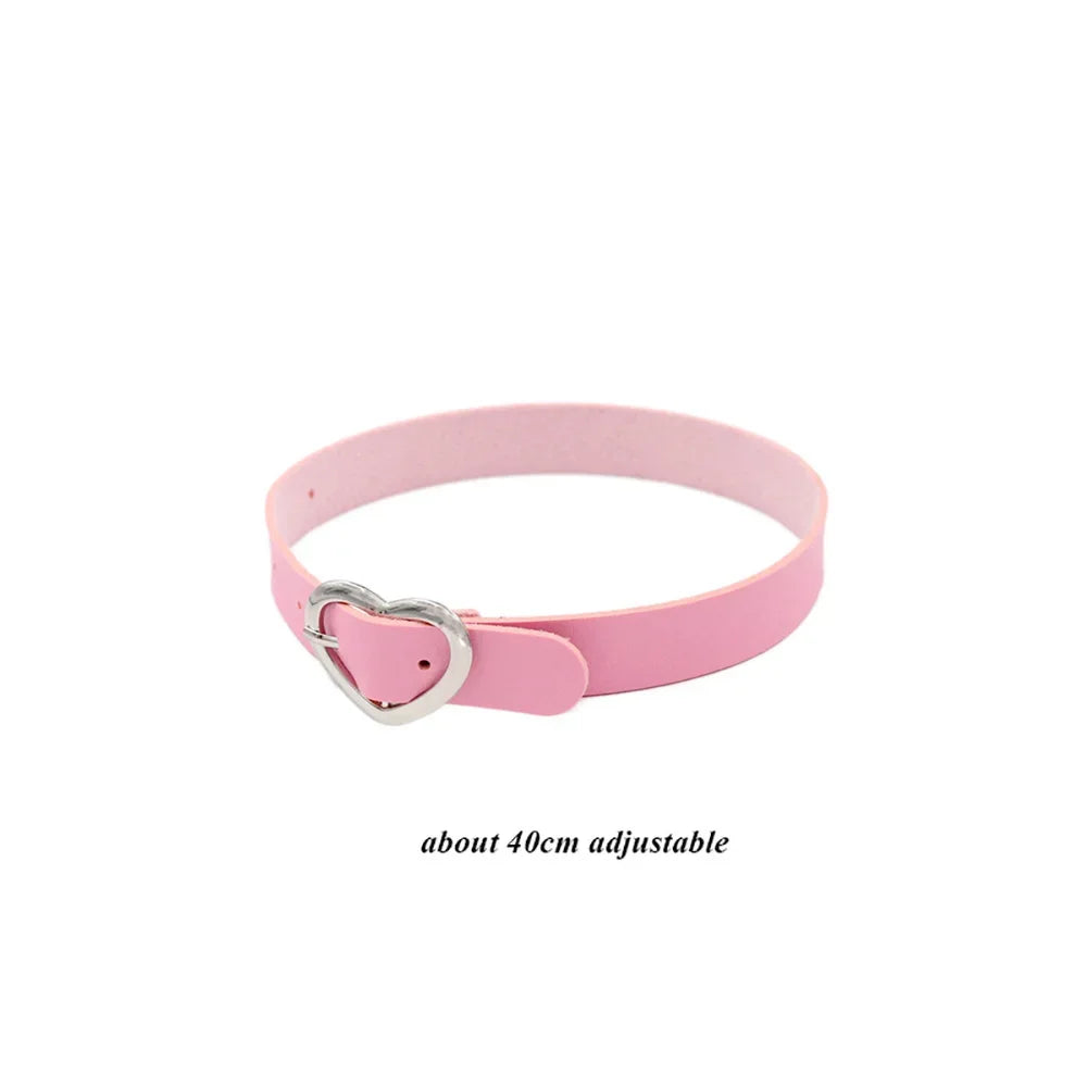 Pink Gothic Collar Necklace – Trendy Rock Leather Heart with Rivets, Harajuku Punk Choker Jewelry for Women, Gift Idea