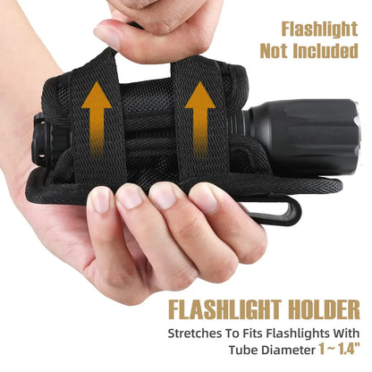 Tactical Flashlight Pouch Holster – Rotatable Belt Clip Holder with 360-Degree Carabiner Reel Clip for Torch Carrying