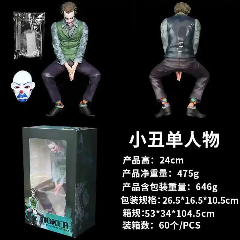 24cm Joker Heath Ledger Action Figure - Green Suit with Mask, Car Doll & Desktop Decoration Model Toy Gift