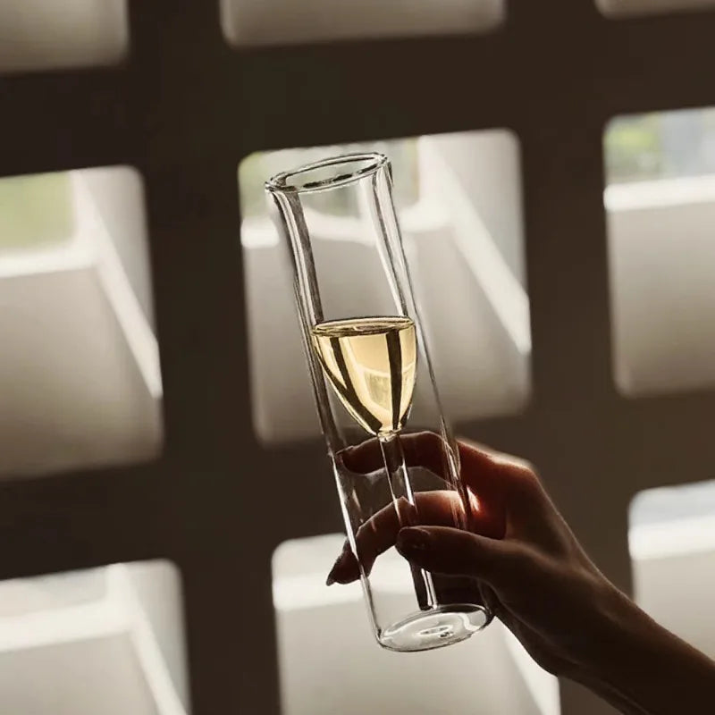 Double-Wall Insulated Champagne Glasses - Crystal Tulip Flute Cups for Weddings & Parties