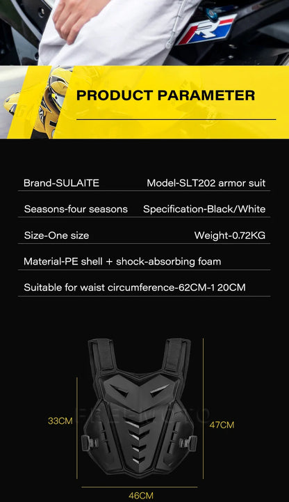 SULAITE Motocross Body Armor Jacket – Motorcycle Moto Vest with Back & Chest Protector, Off-Road Dirt Bike Gear