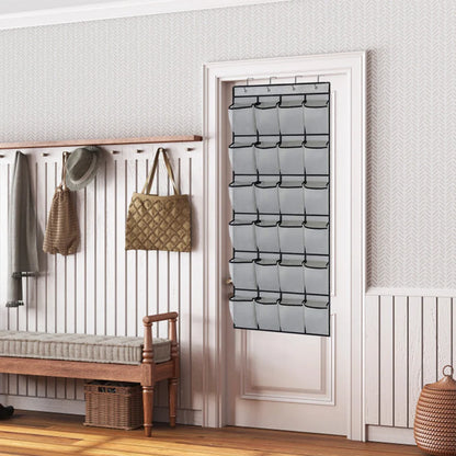 24-Pocket Clear-View Hanging Shoe Organizer with 4 Metal Hooks — Over-the-Door Wall Storage Bag
