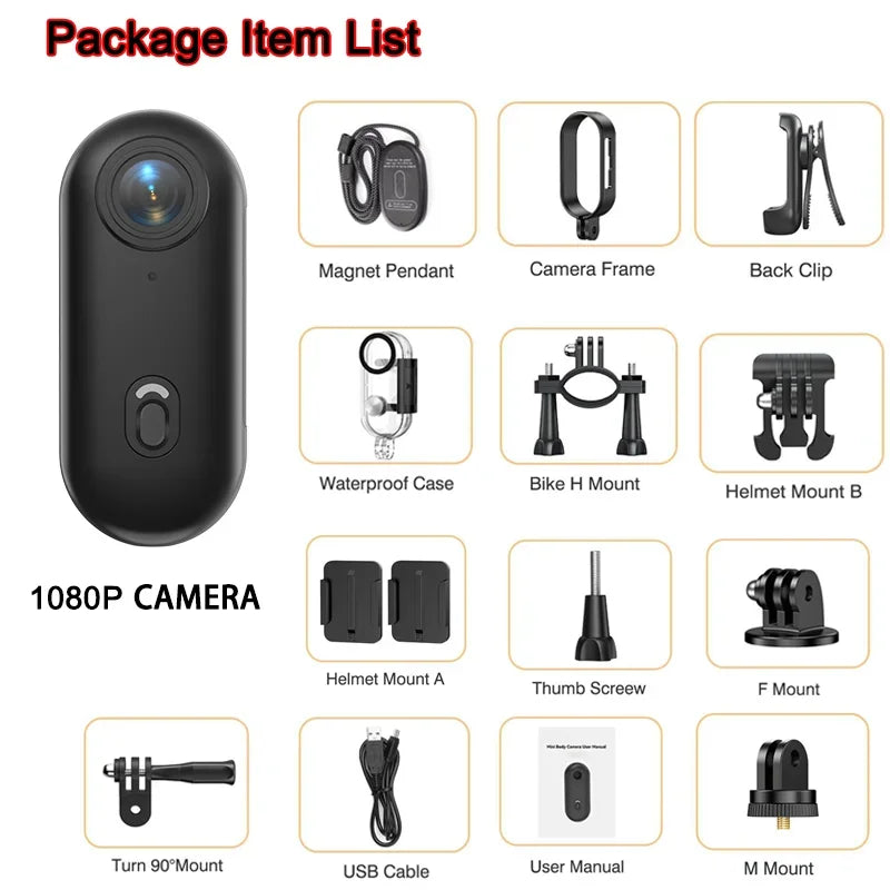 Pocket 4K Mini Magnetic Camera – Wearable Waterproof WiFi Cam for Cycling, Vlogging & Home Use