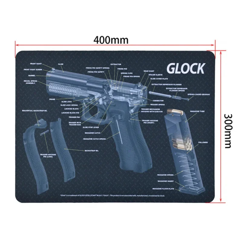 Gun Cleaning Rubber Mat Mouse Pad – AR15, AK47, Remington 870, GLOCK Gen4/Gen5, CZ-75, P220, P226, P229, Beretta 92, 1911 3D Work Mat