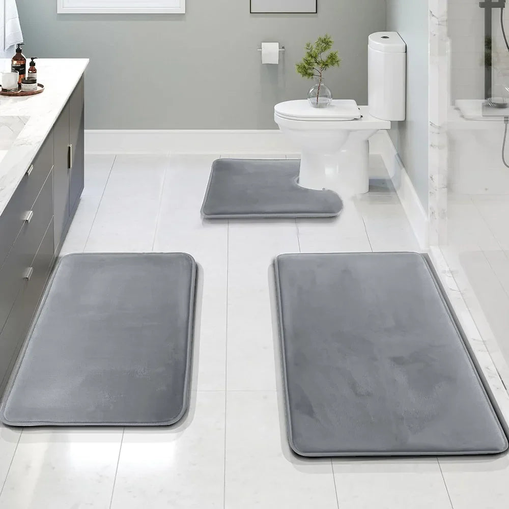 3PC Waterproof Non-Slip Sponge Bathroom Carpet Set - Washable Home Decor