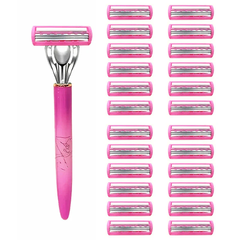 Women’s Safety Razor Blade Set – 4/12PCS 3-Layer Stainless Steel Replacement Heads for Bikini & Hair Removal