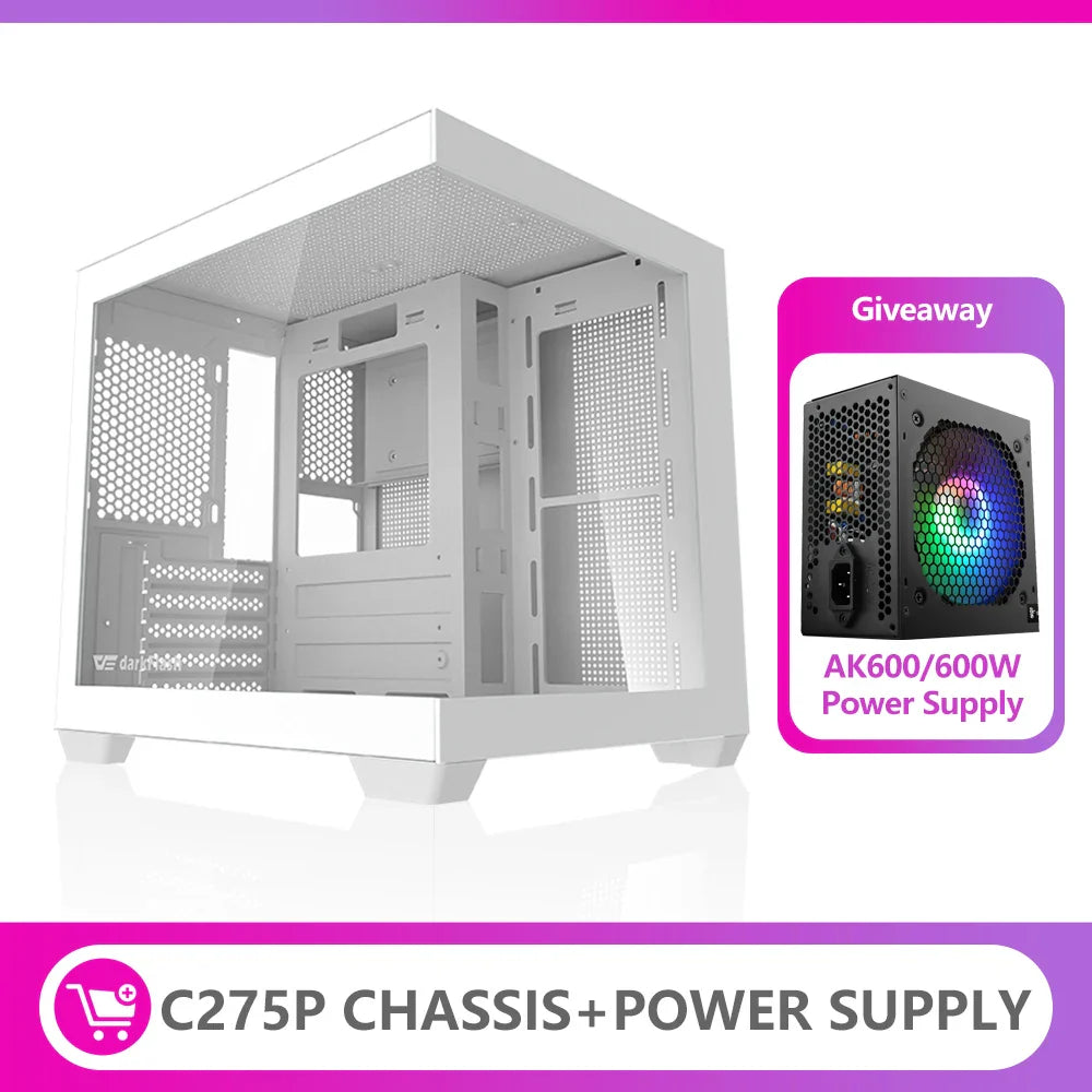 Aigo 275P Gaming PC Case — Sea View M-ATX/ITX Desktop with Double-Sided Tempered Glass