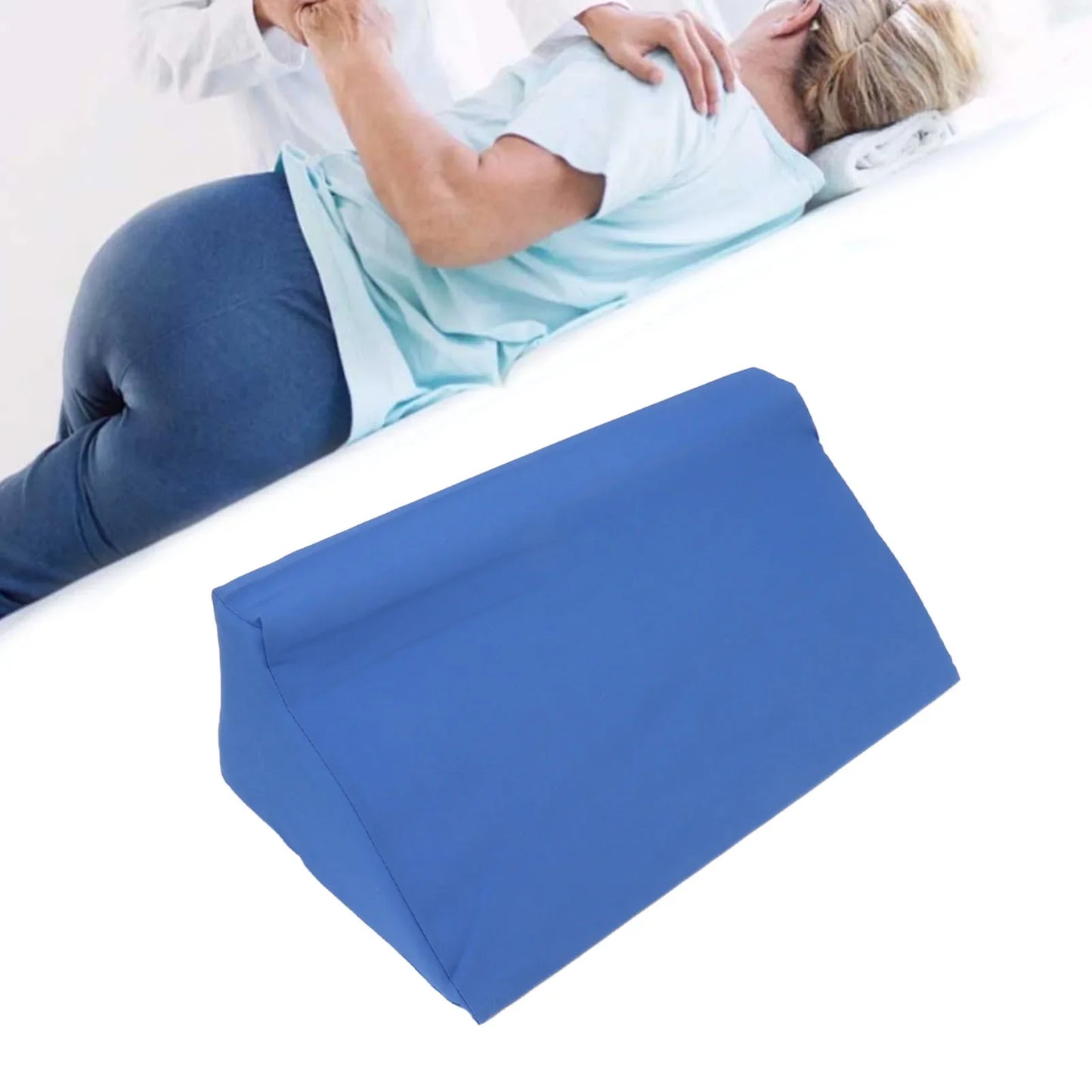 PU Leather Body Side Wedge Pillow with Zipper - Incline Side Wedge Pillow, Personalized Blue for Adults Side Sleeper