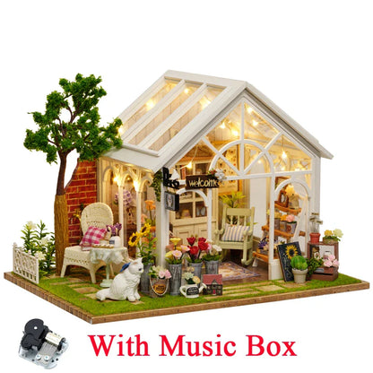 DIY Wooden Sunshine Greenhouse Cottage – Miniature Dollhouse Kit with Furniture for Friends' Gifts